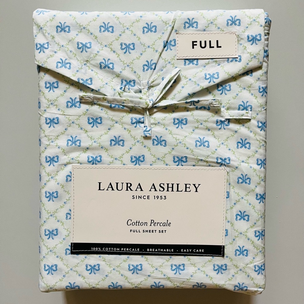 Laura Ashley Kate Bow Blue Sheet Set, FULL- NEW